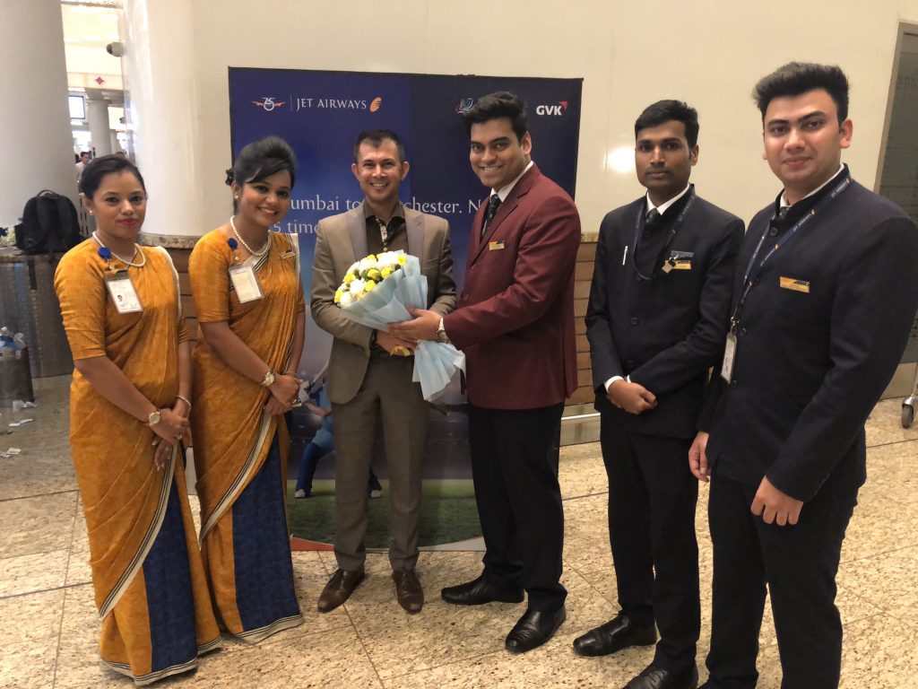 Jet Airways Team Presenting Bouquet To Dhiren Katwa In Mumbai